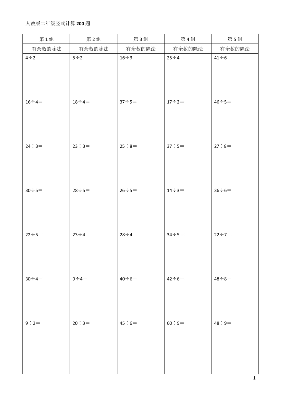 人教版二年级数学竖式计算题200道(精确排版)_第1页