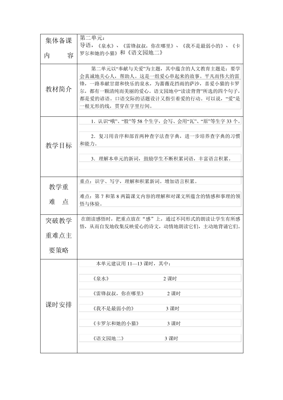 人教版二年级语文下册单元备课全_第2页