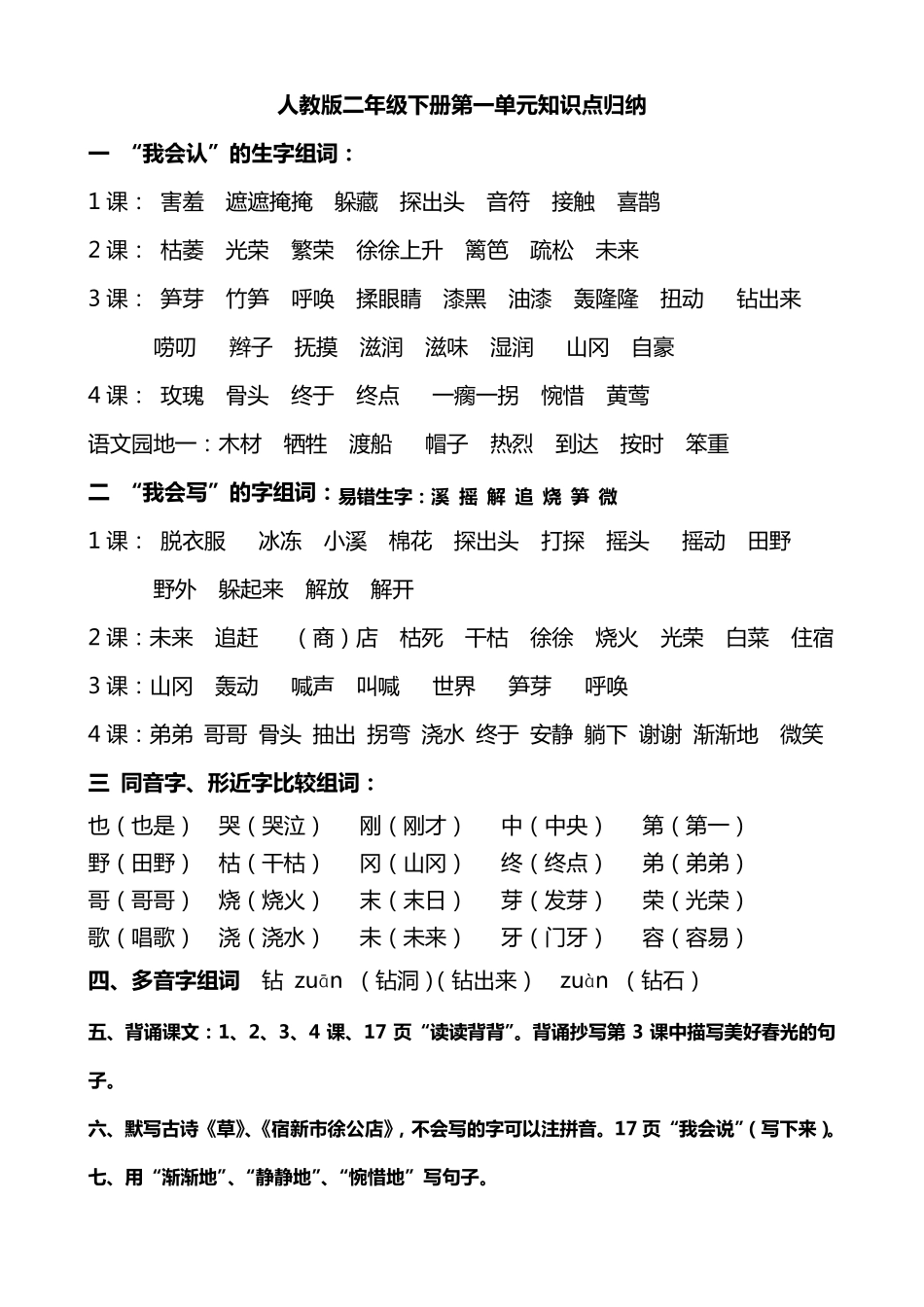人教版二年级语文下册知识点归纳_第1页