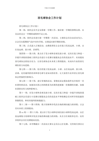 羽毛球协会工作计划
