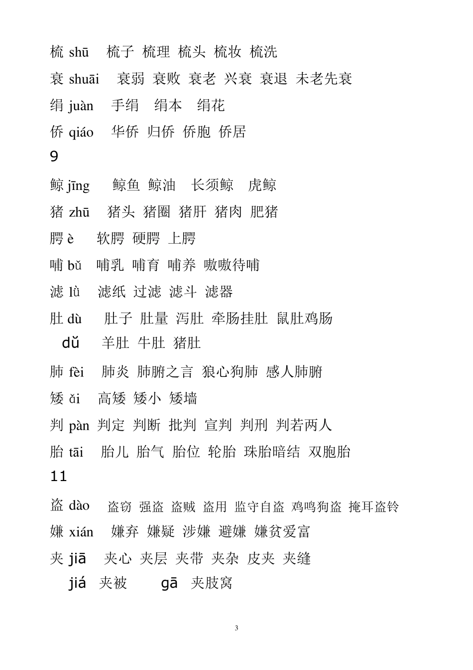 人教版五年级上册生字表组词(带拼音)_第3页