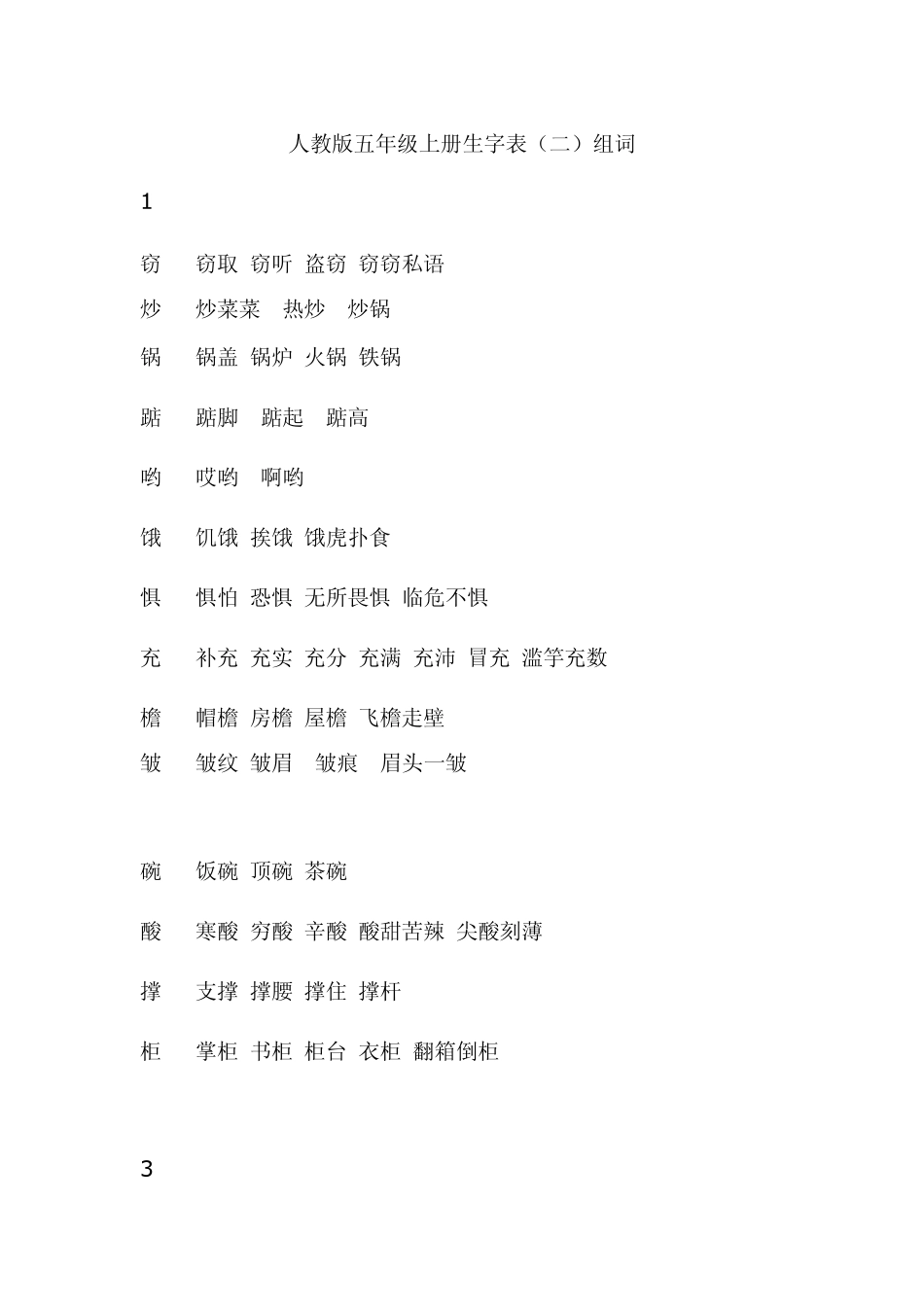 人教版五年级上册生字表组词_第1页