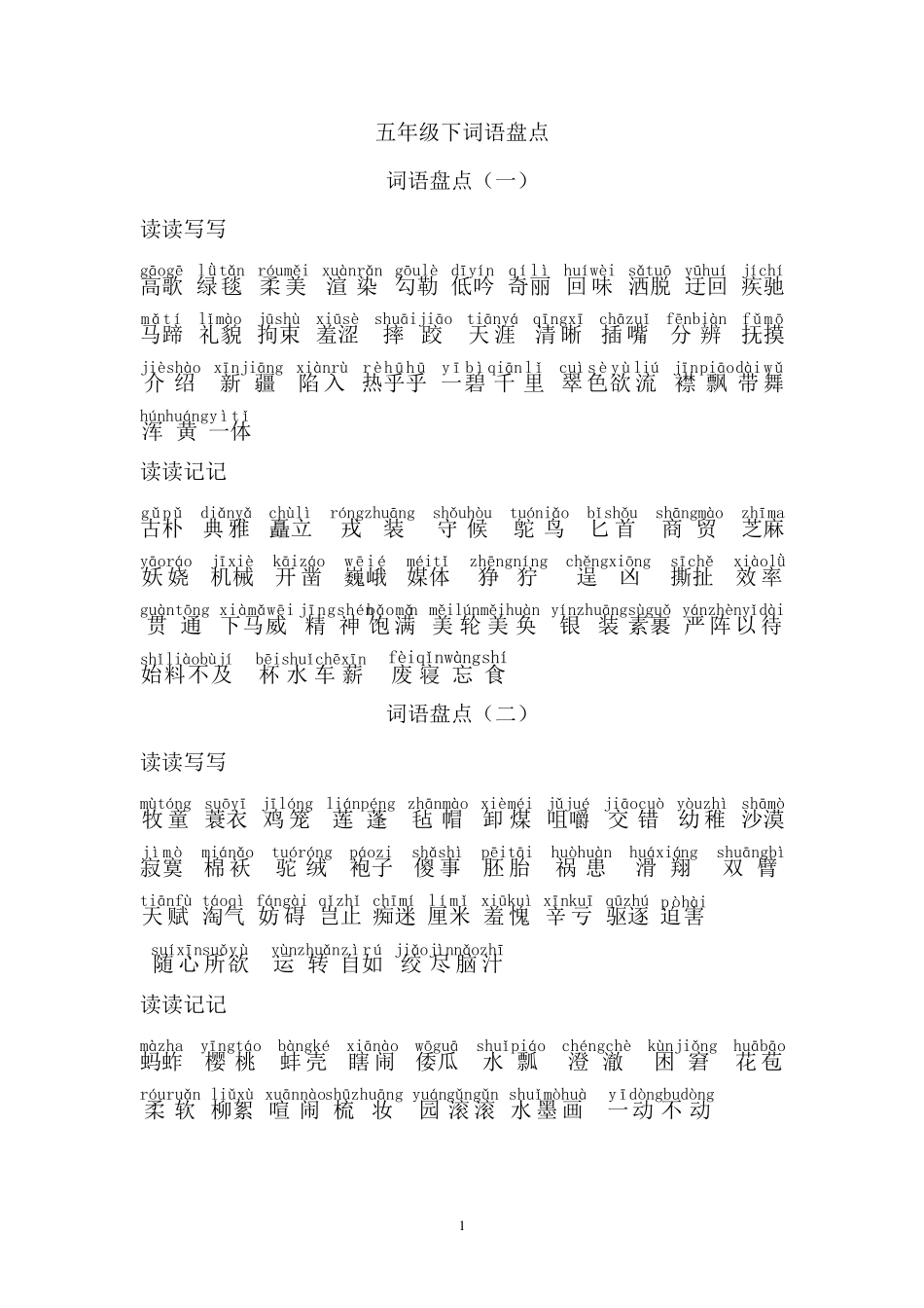 人教版五年级下册字词集锦_第1页