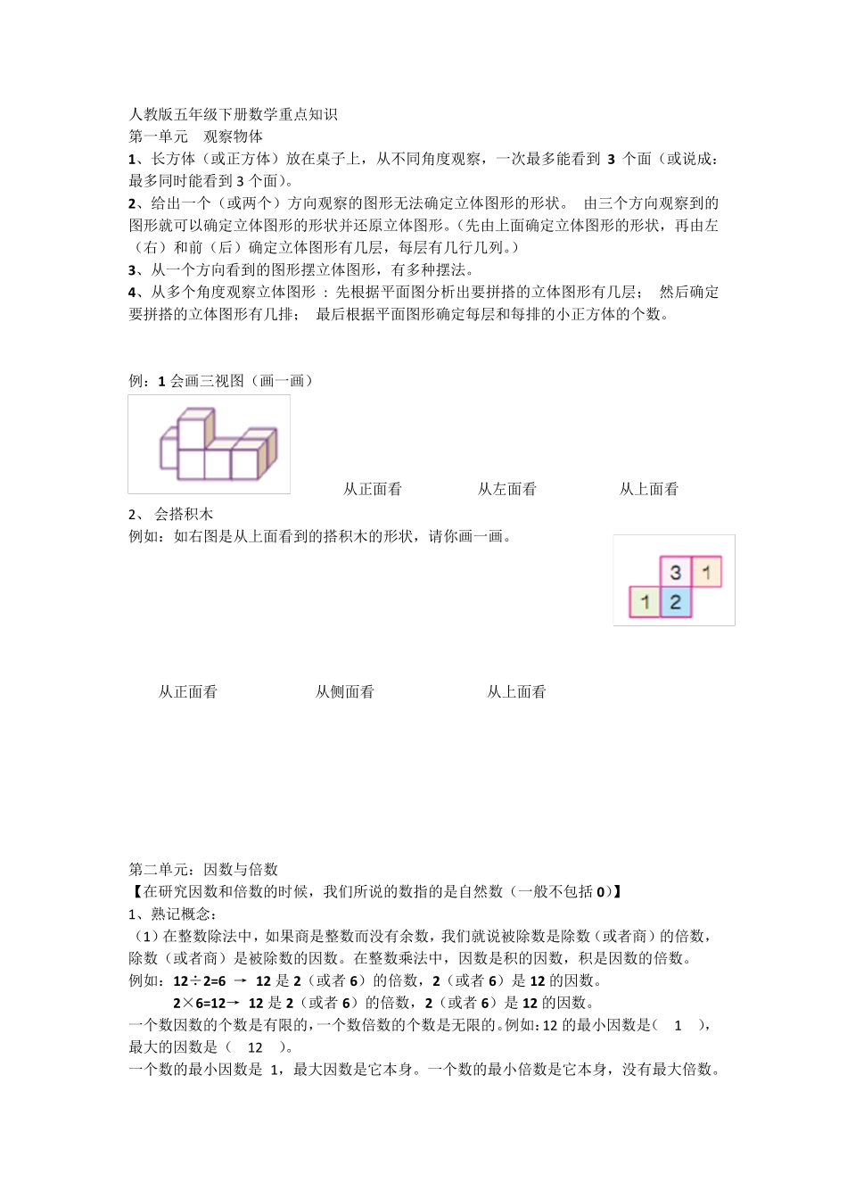 人教版五年级下册数学复习资料及习题_第1页