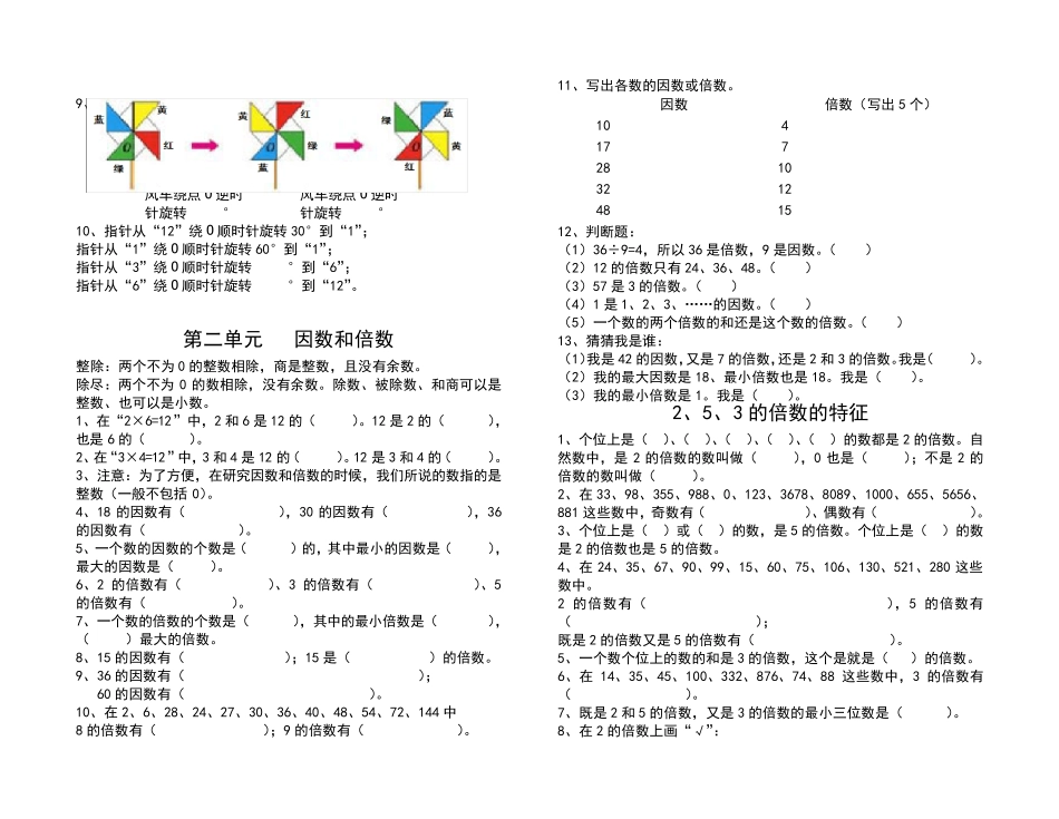 人教版五年级下册数学期末复习题集_第2页