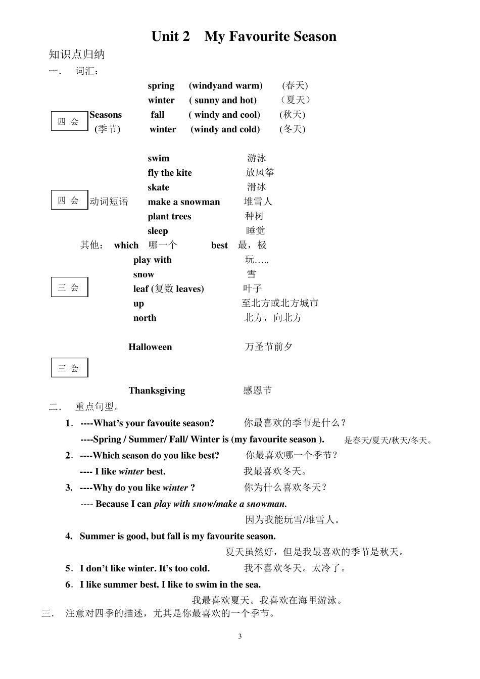 人教版五年级英语下全册重点和习题_第3页