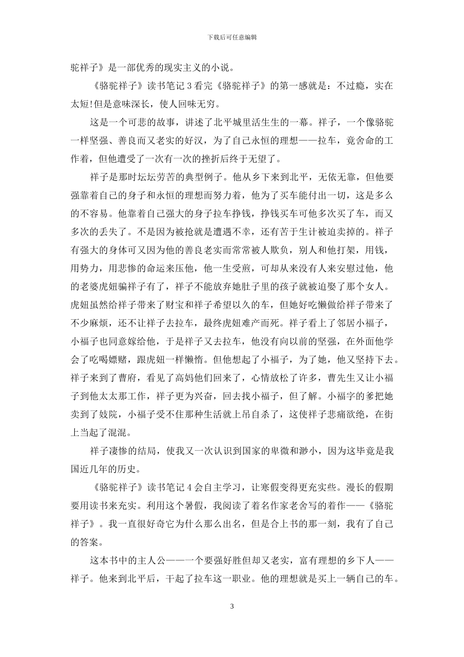 老舍《骆驼祥子》读书笔记「5篇」_第3页