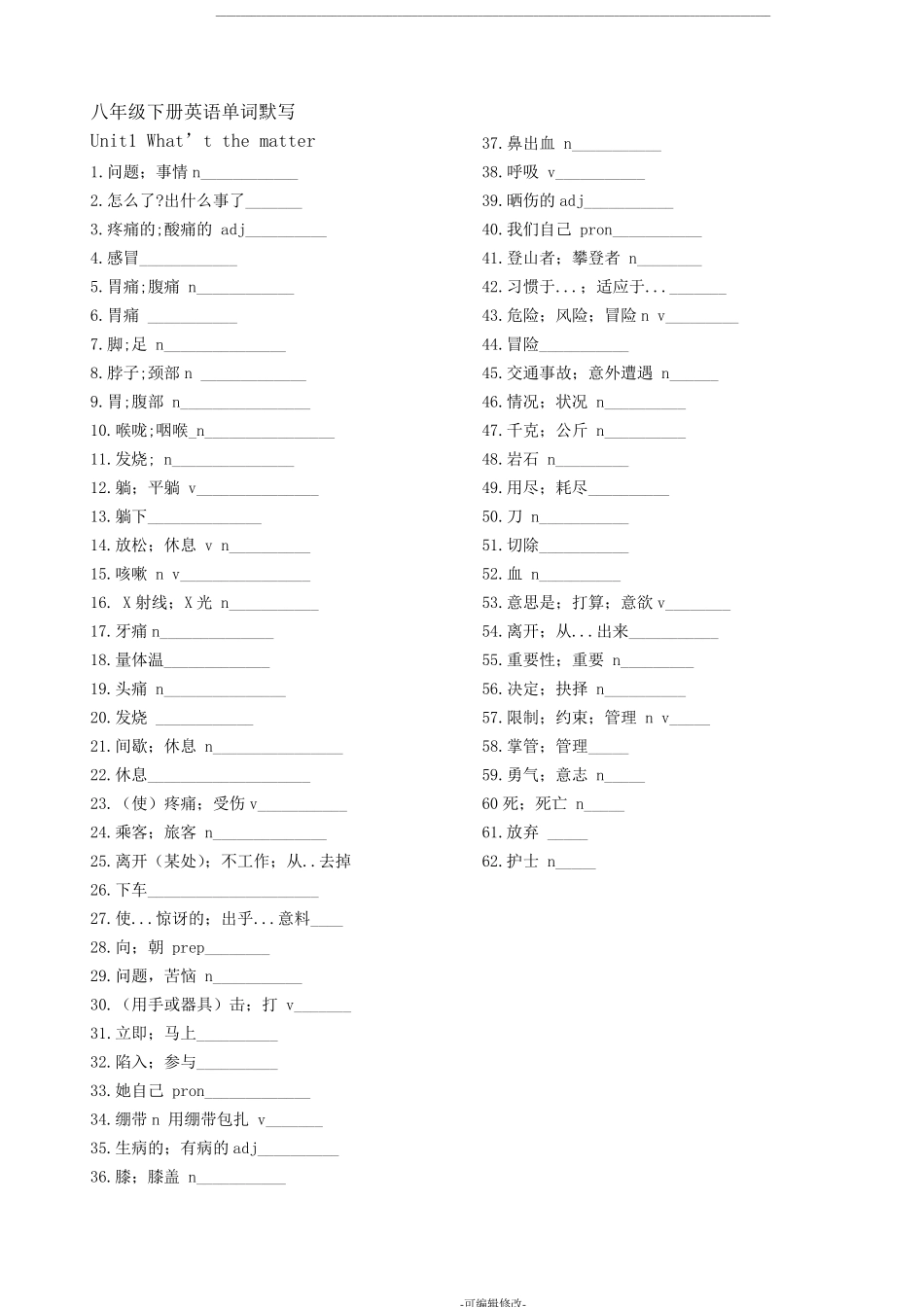 人教版八下英语单词表默写专用_第1页