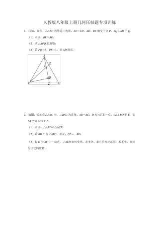 人教版八年级上册几何压轴题专项训练含答案