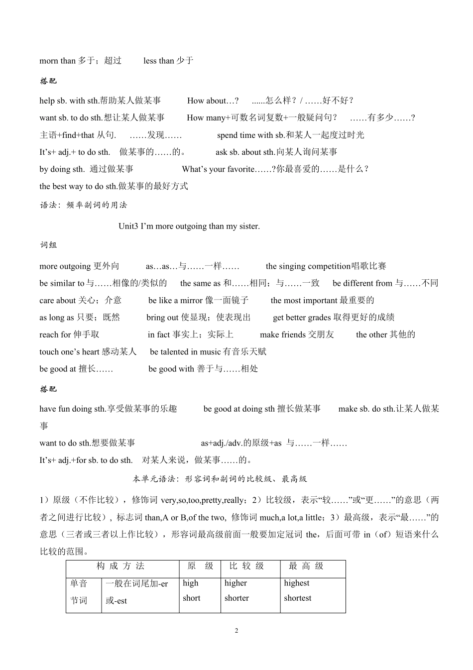 人教版八年级上册英语单元词组及搭配汇总_第2页