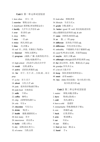人教版八年级上学期英语单词表(新目标)