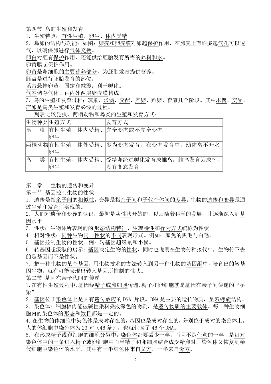 人教版八年级下册生物知识点总结呵呵_第2页