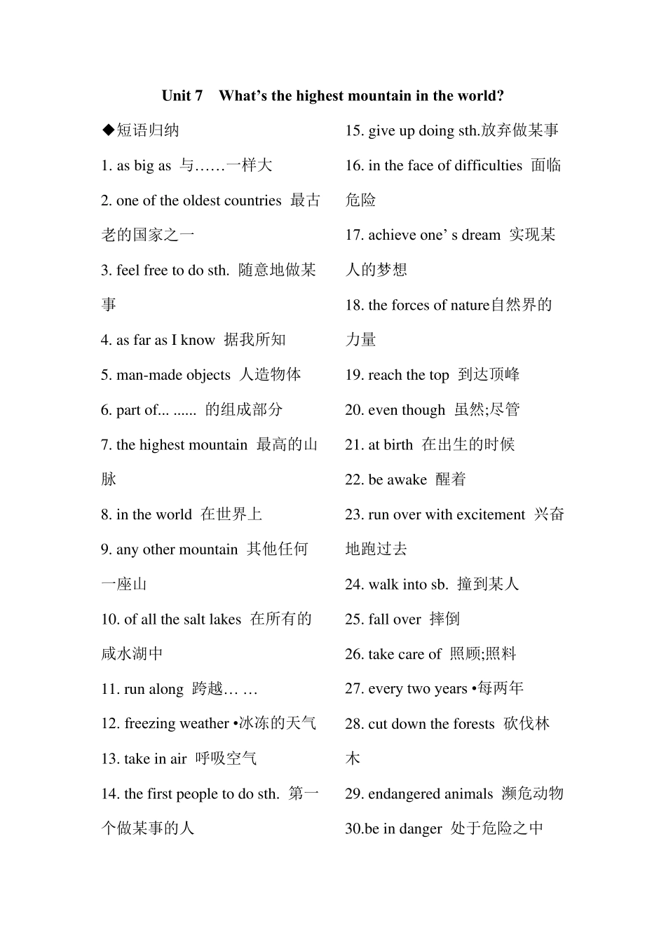 人教版八年级下册英语第七单元重点归纳_第1页