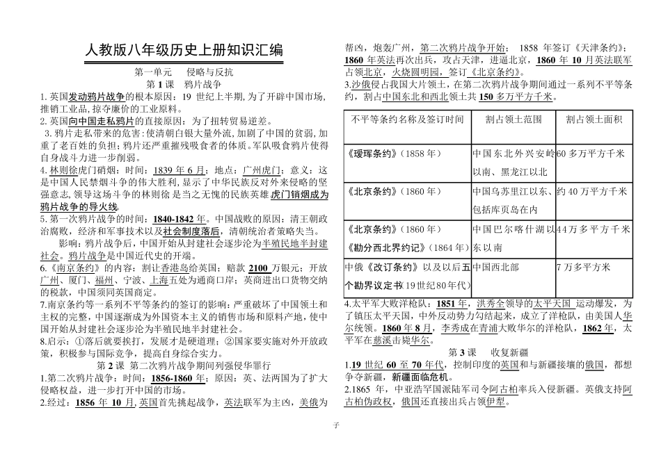 人教版八年级历史上册知识点归纳_第1页