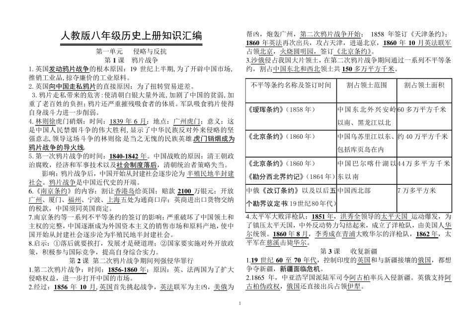 人教版八年级历史上册知识点归纳新整理_第1页
