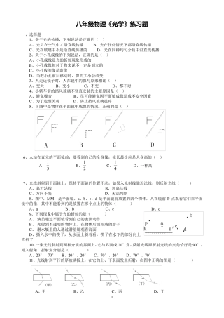 人教版八年级物理上学期第二章光学练习题