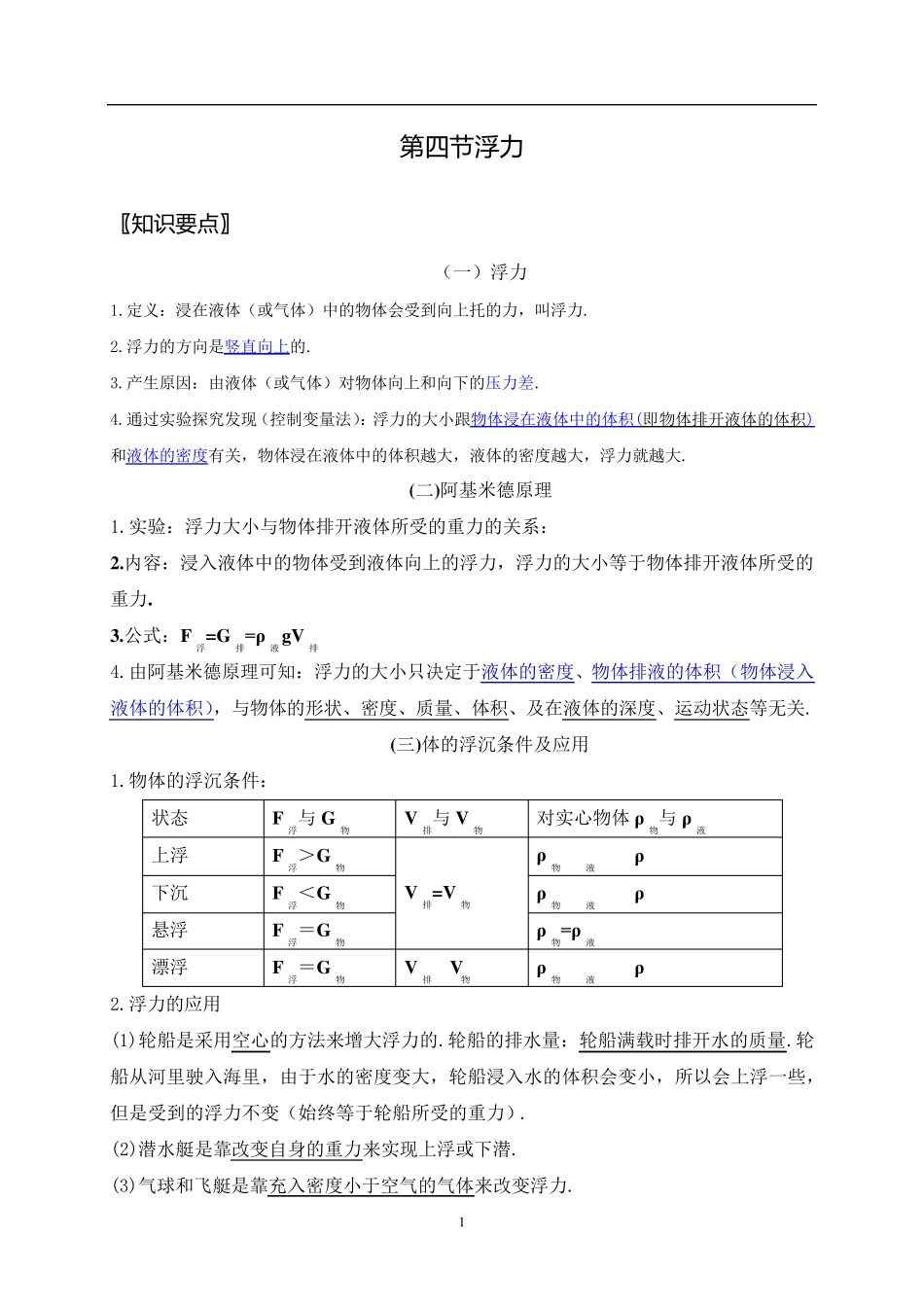 人教版八年级物理下册第四章浮力(培优)_第1页