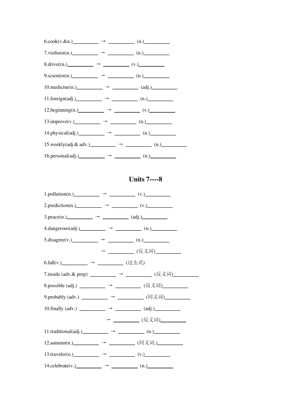 人教版八年级英语上、下册词性转换词汇拓展_第3页