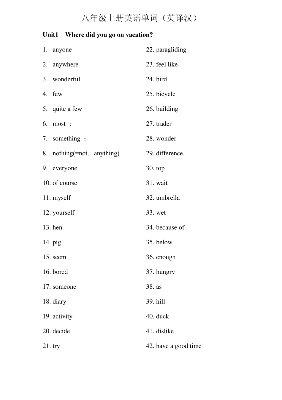人教版八年级英语上册单词表(英译汉)_第1页