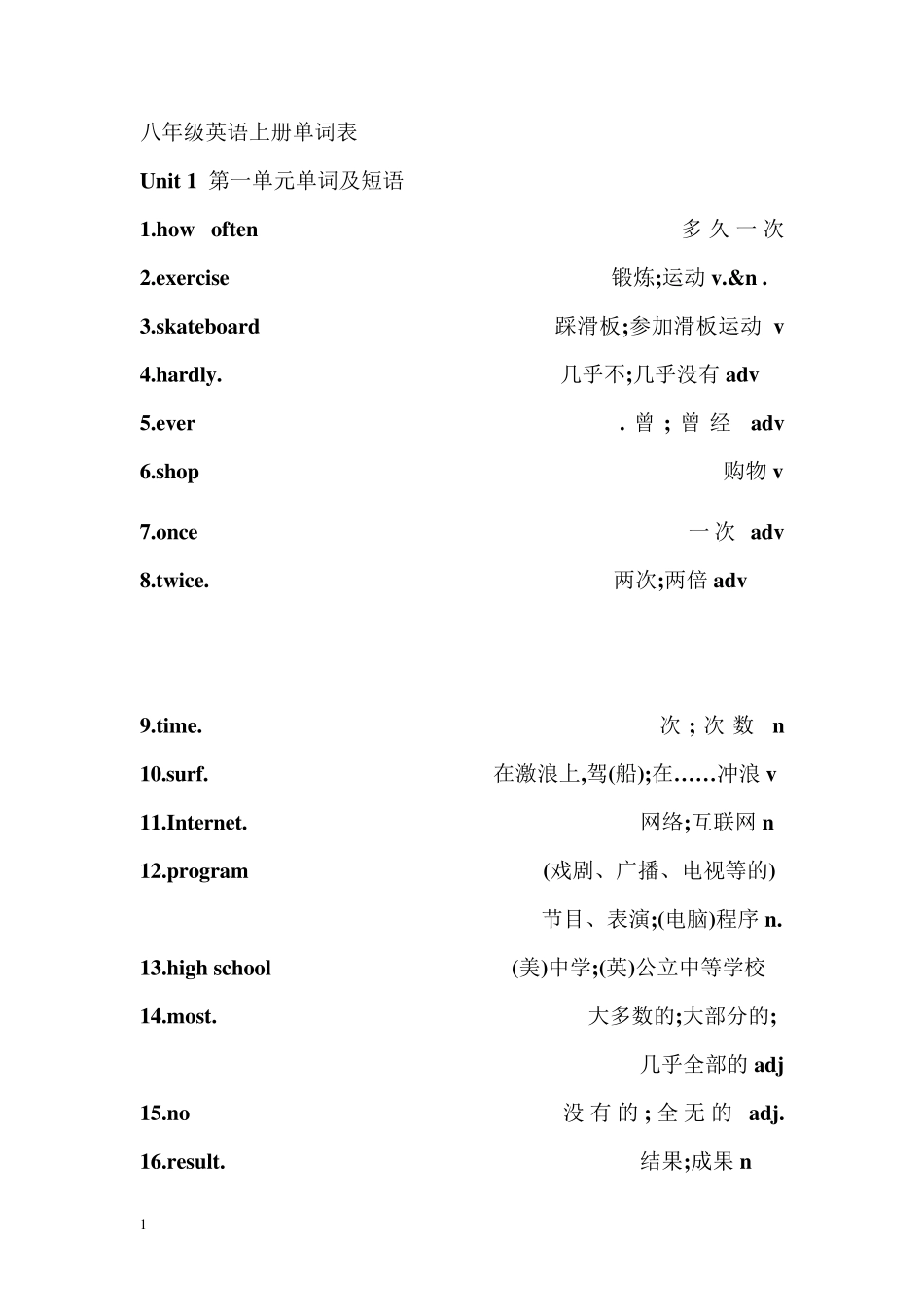 人教版八年级英语上册单词表_第1页