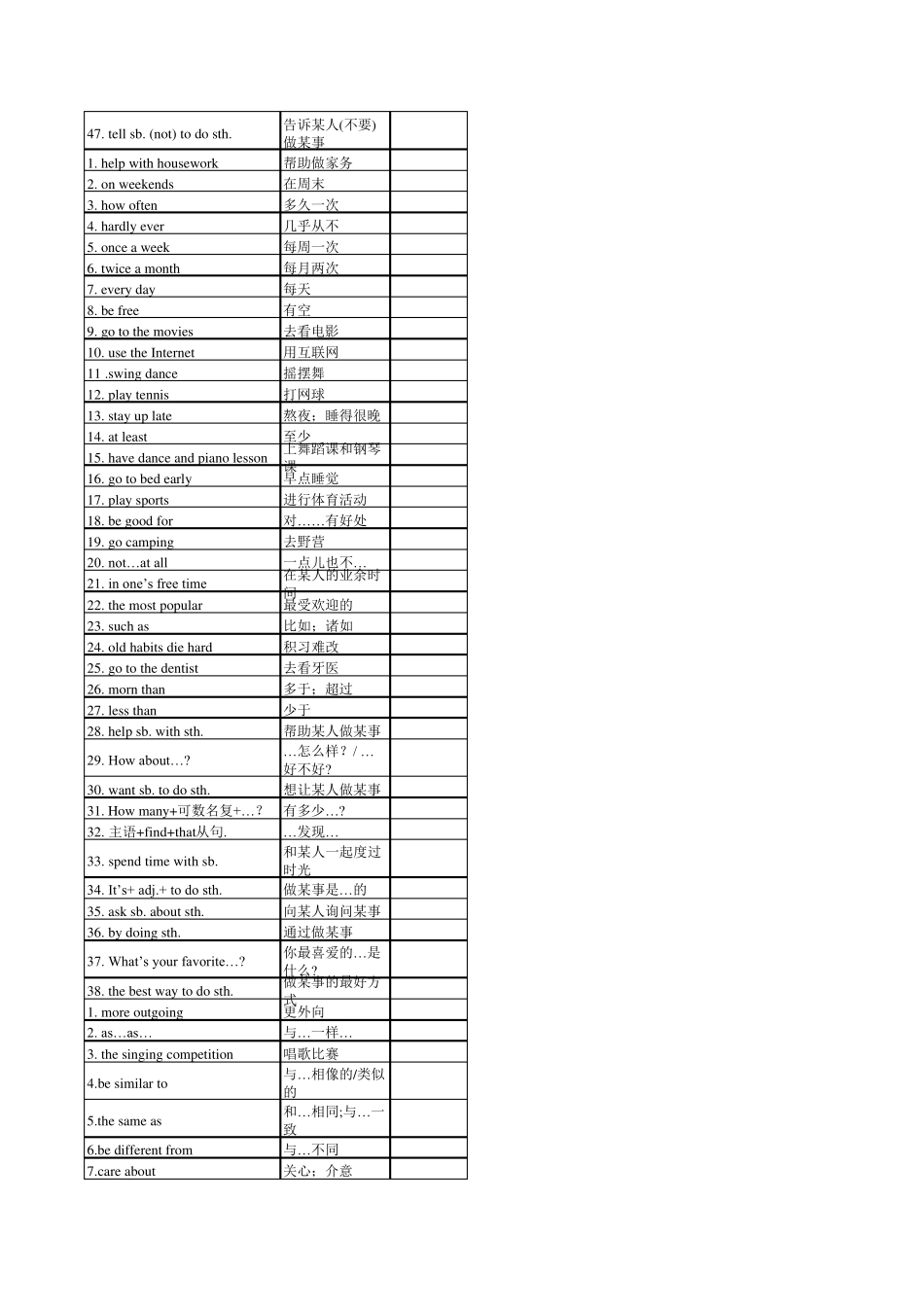 人教版八年级英语短语(默写打印版)_第2页