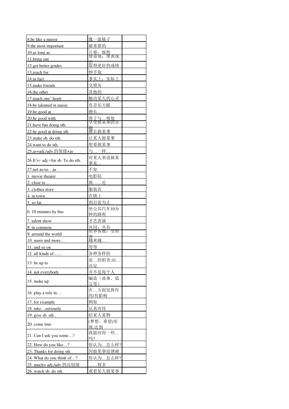 人教版八年级英语短语(默写打印版)_第3页