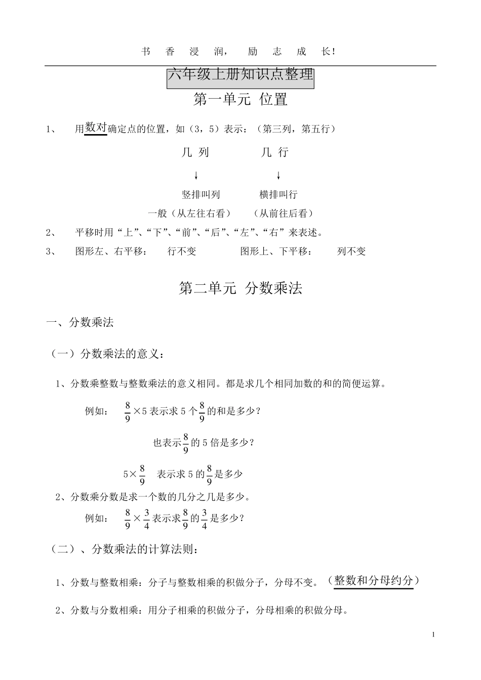 人教版六年级上册数学概念知识点整理_第1页