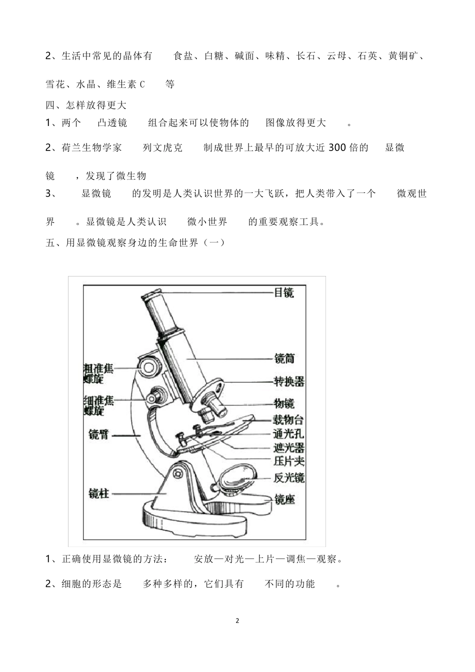 人教版六年级下册科学重要知识点填空_第2页