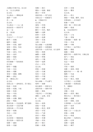 人教版六年级下近、反义词