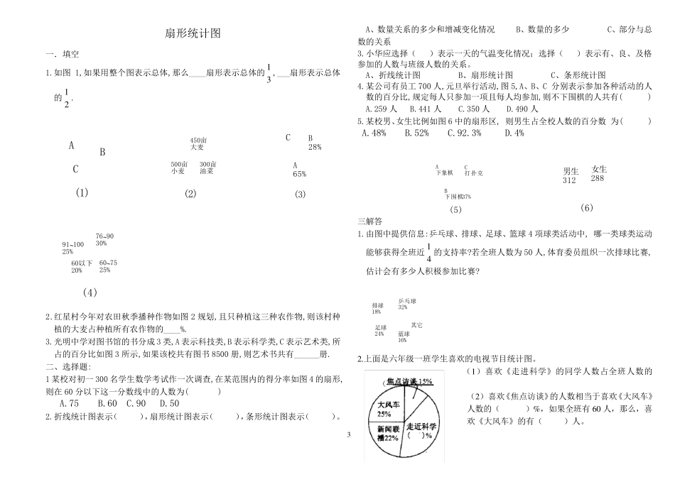 人教版六年级扇形统计图测试题_第3页