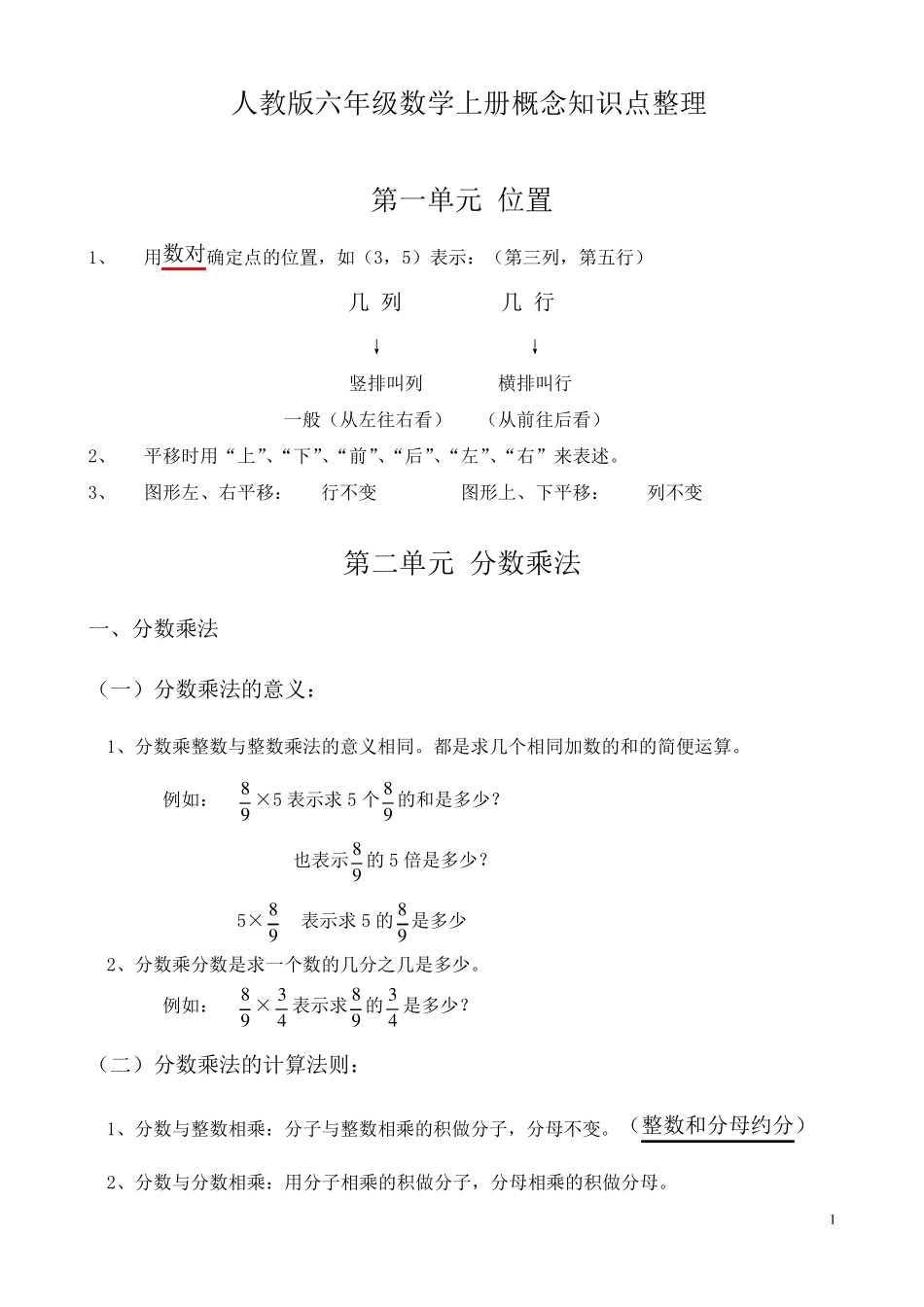 人教版六年级数学上册概念知识点整理_第1页