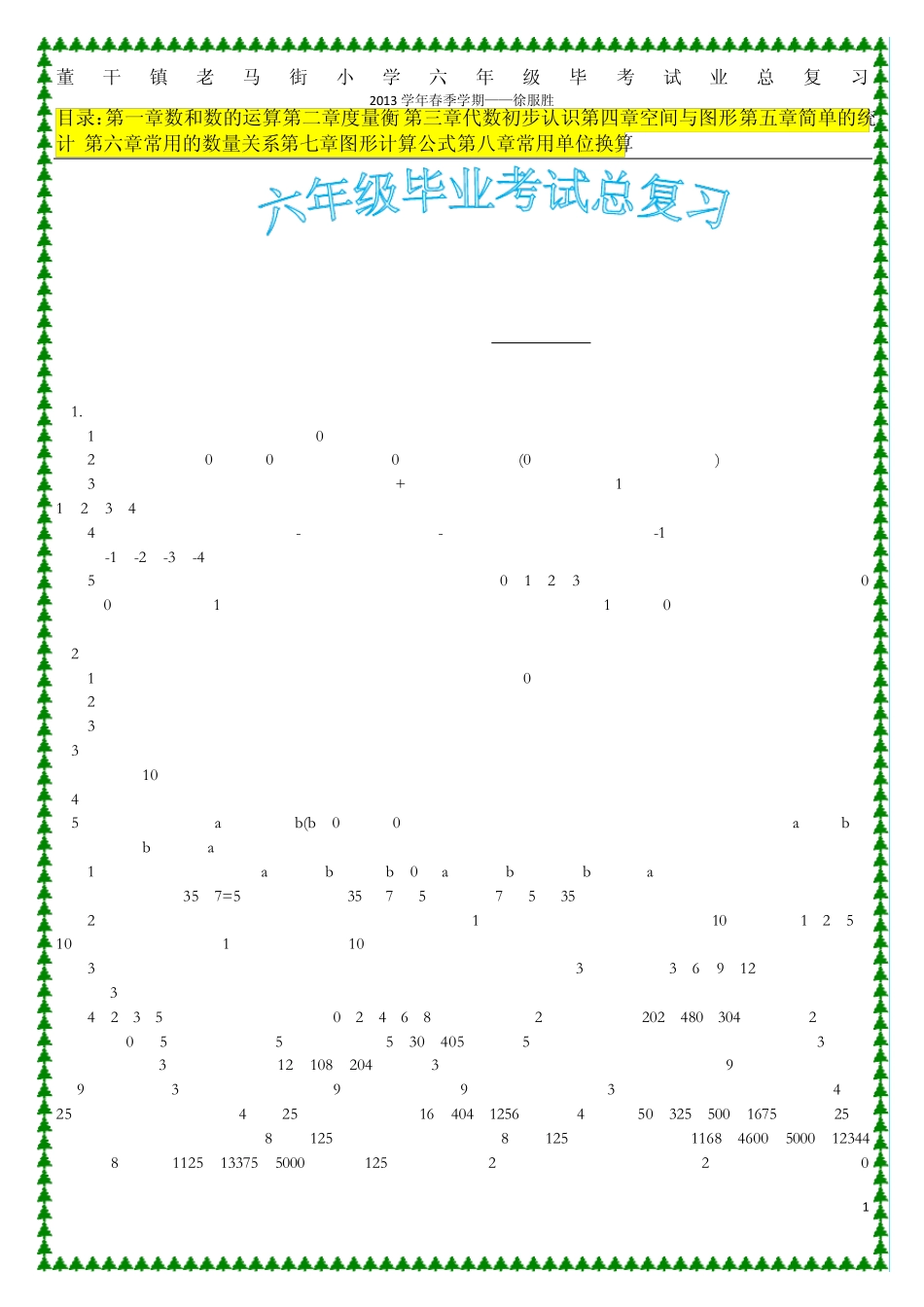 人教版六年级数学毕业考试总复习汇总_第1页