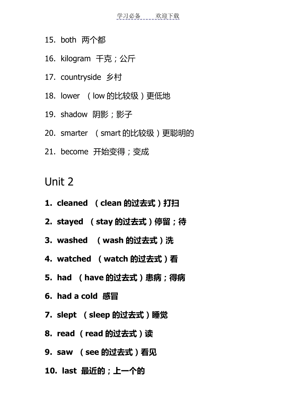 人教版六年级英语下册单元词汇表_第2页