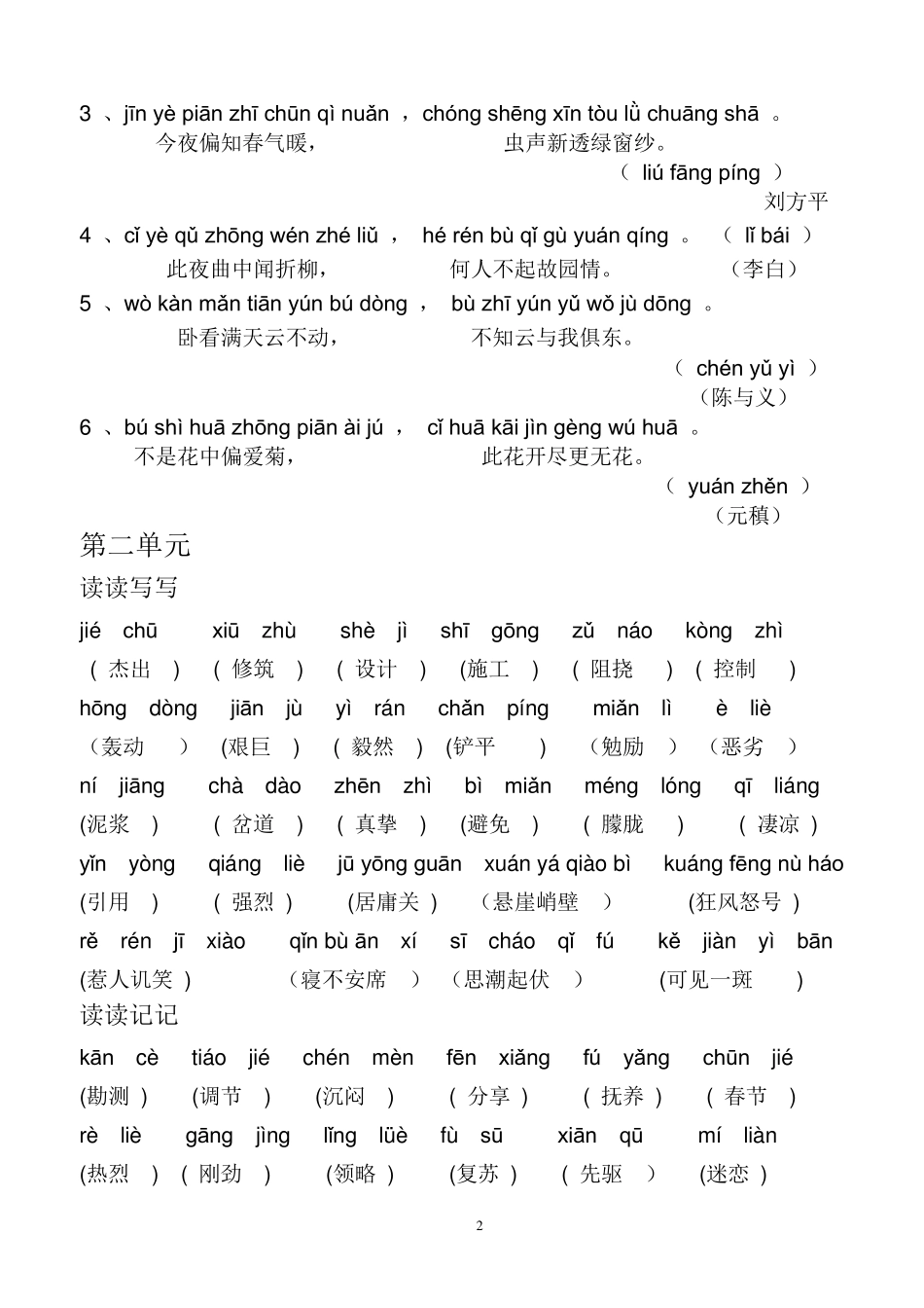人教版六年级语文上册词语盘点(带拼音)_第2页