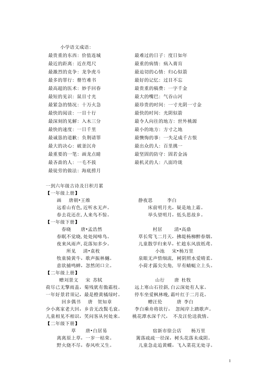 人教版六年级语文毕业总复习资料_第1页