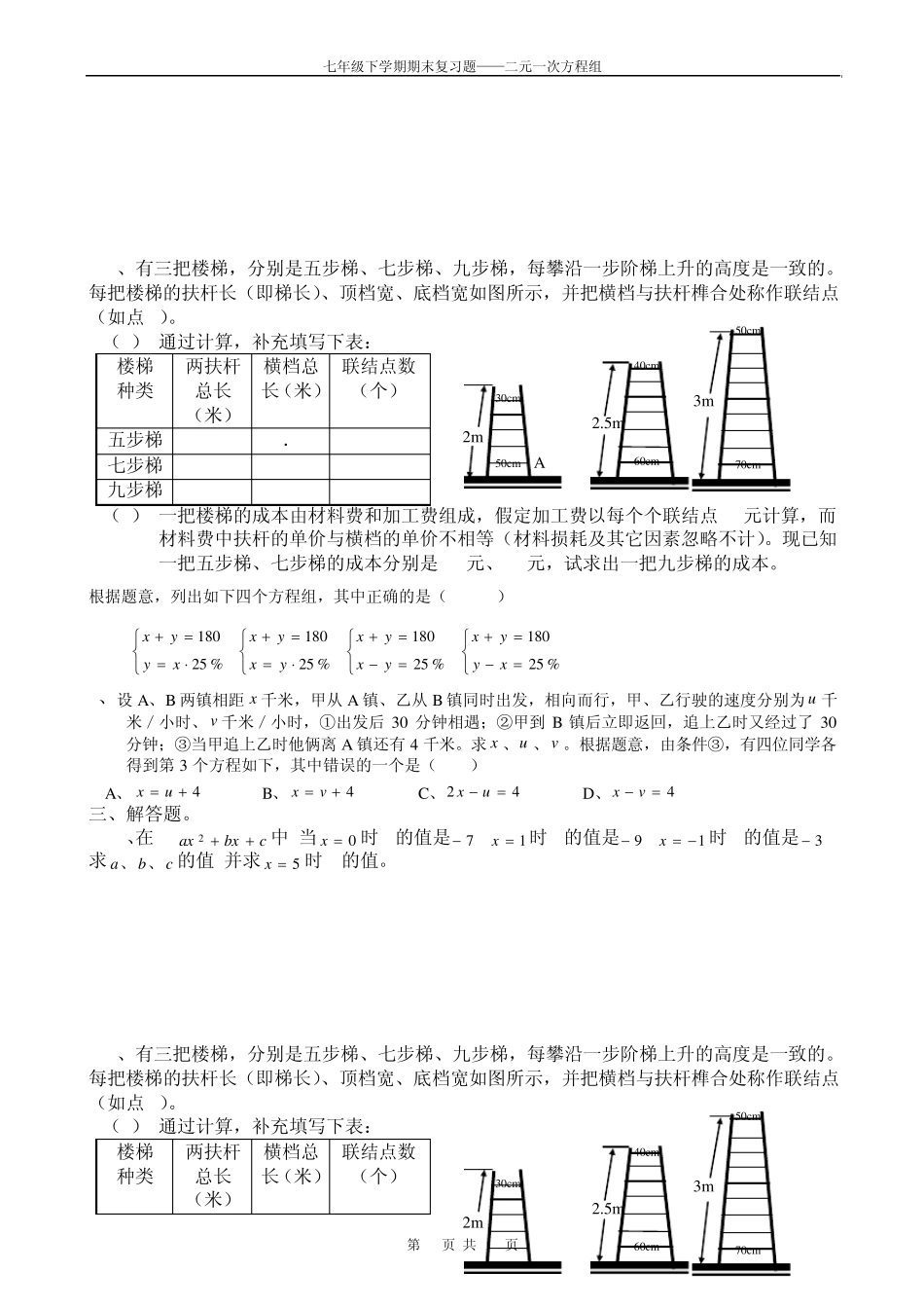 人教版初一下学期二元一次方程组习题集_第3页