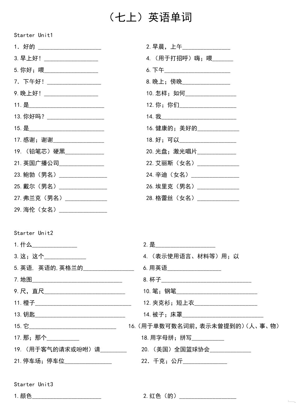 人教版初一到初三英语单词默写表_第1页