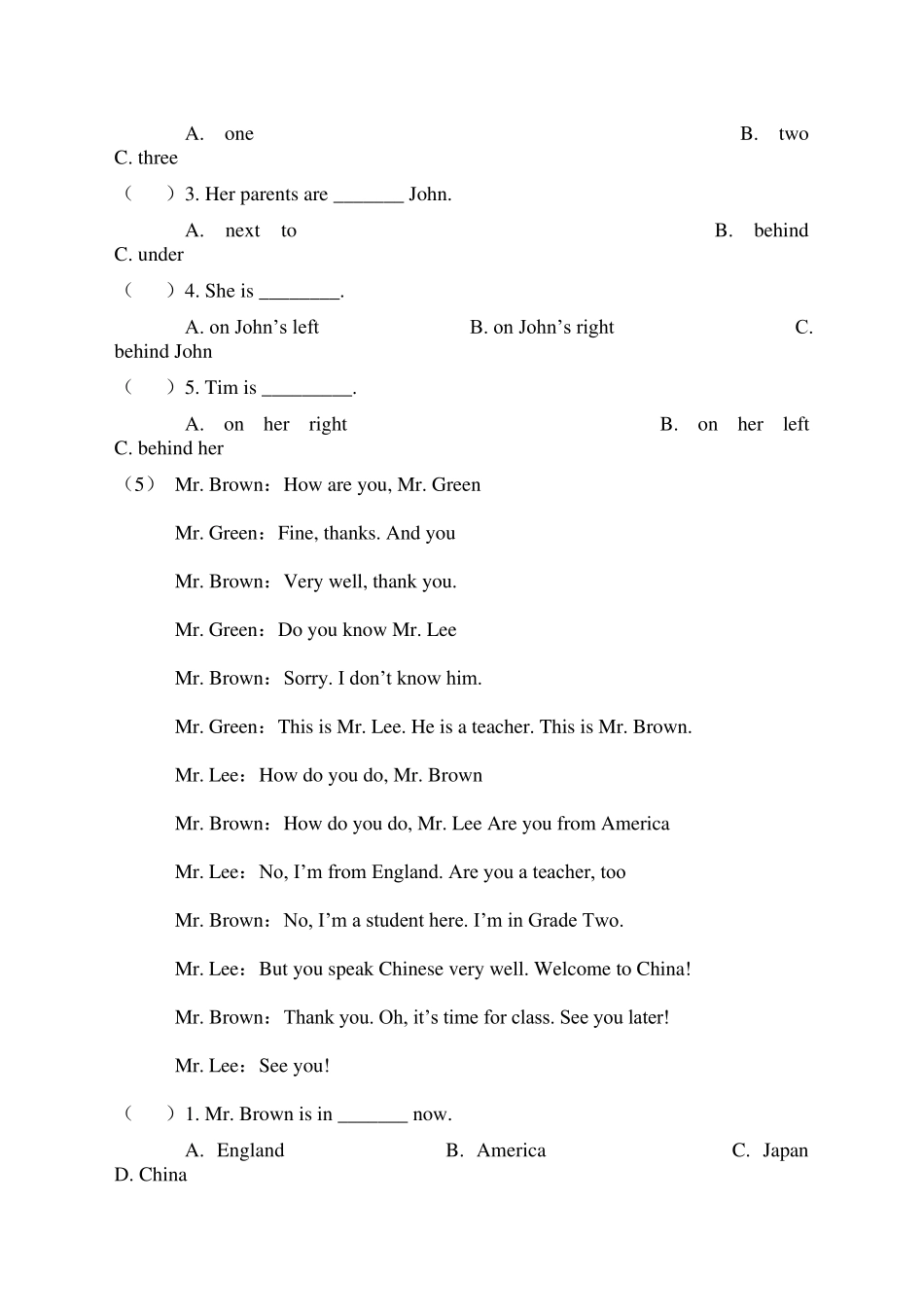 人教版初一英语上册阅读理解专项训练_第3页