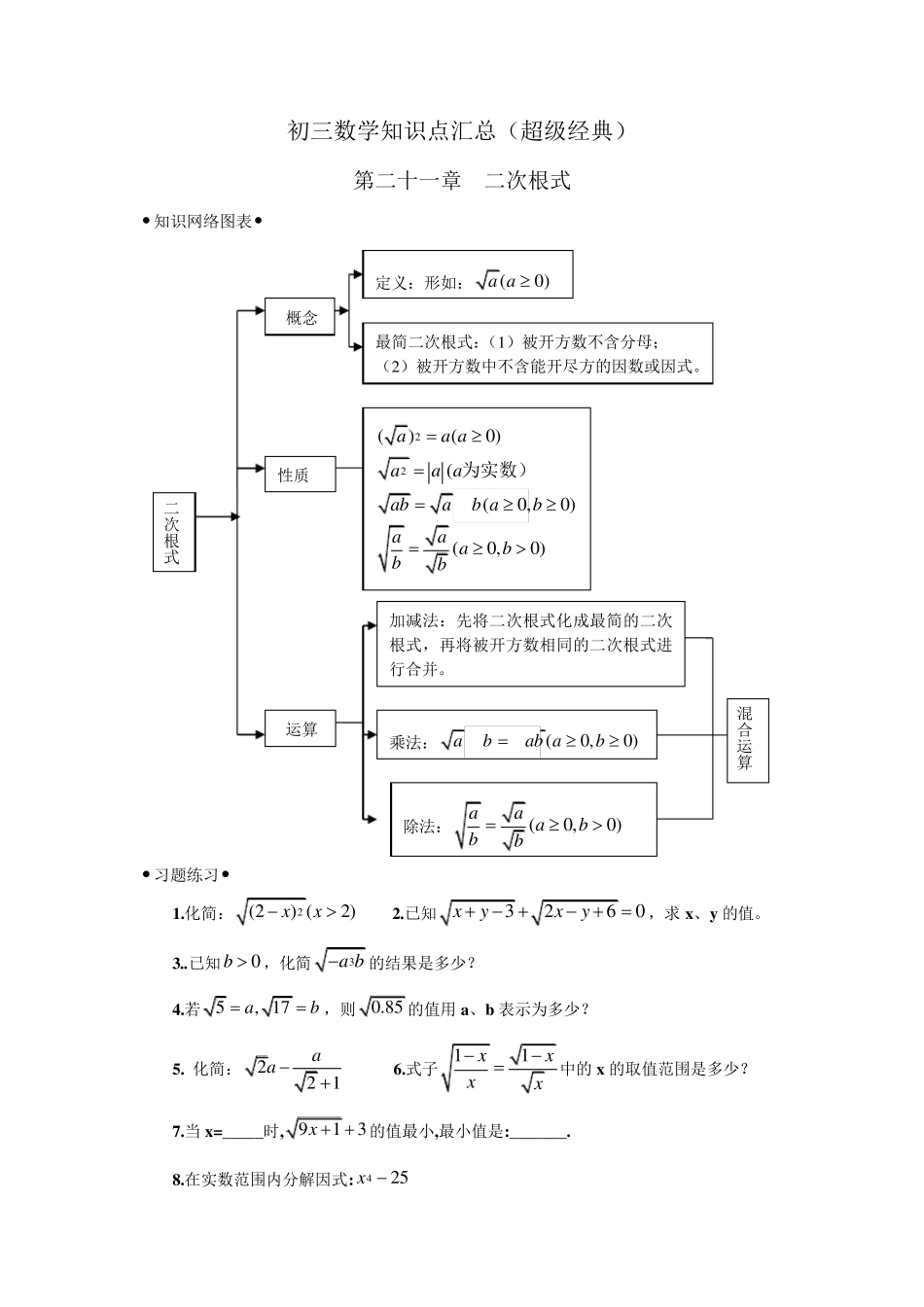 人教版初三数学知识点归纳(超级经典,全面,吐血推荐)_第1页