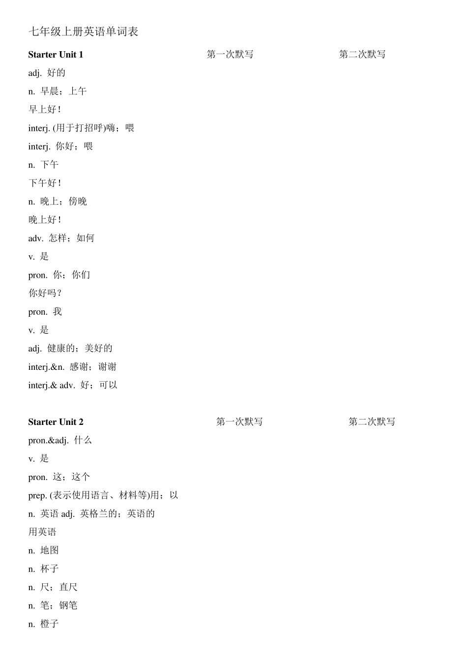 人教版初中七年级英语单词默写用_第1页