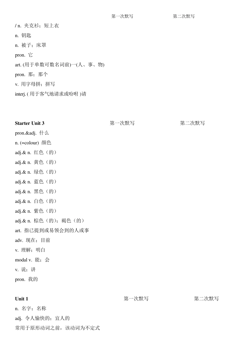 人教版初中七年级英语单词默写用_第2页