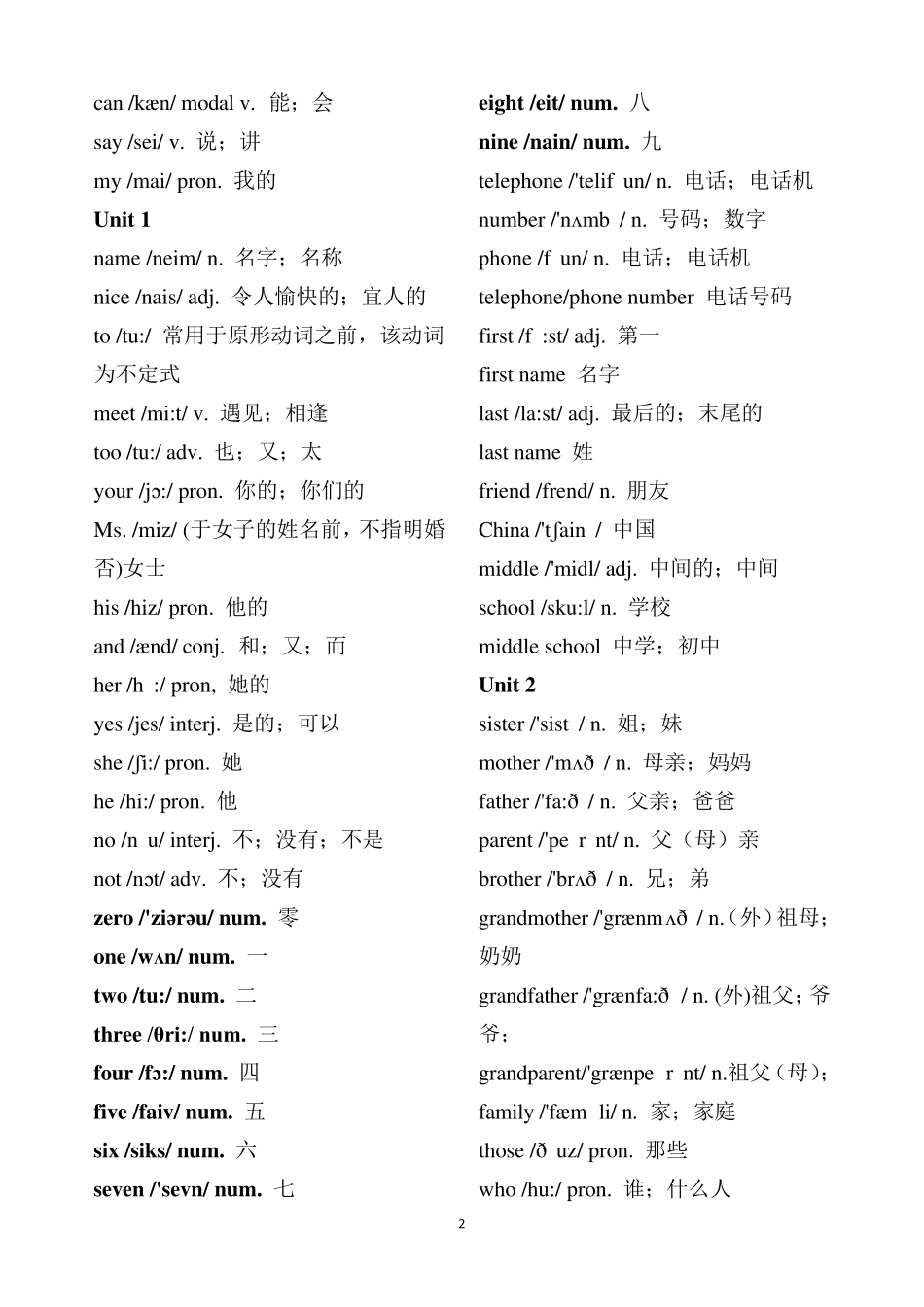 人教版初中全部英语单词表(含音标)_第2页
