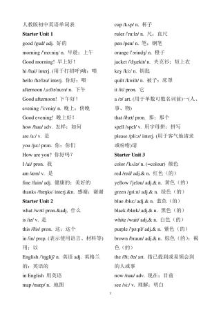 人教版初中全部英语单词表(含音标)