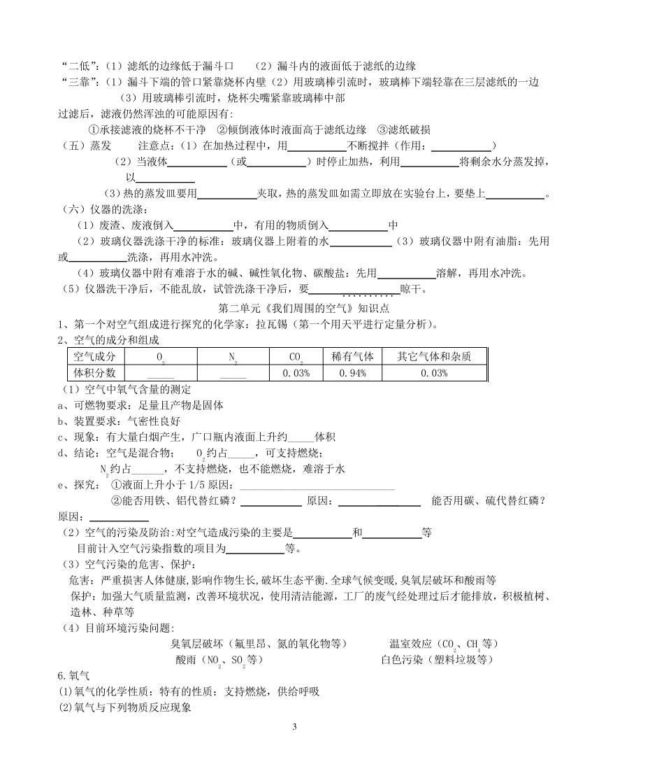 人教版初中化学知识点填空(附带答案)_第3页
