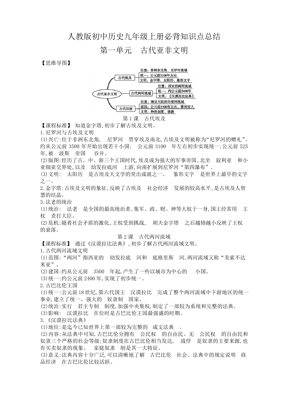 人教版初中历史九年级上册必背知识点总结_第1页