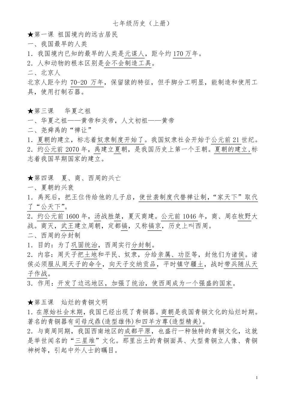 人教版初中历史全册知识点总结归纳_第1页