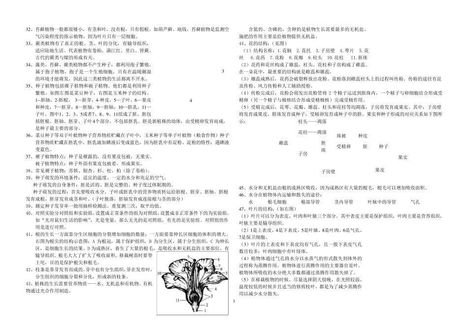 人教版初中生物学业水平考试必背考点汇总(知识点+重点图形、最全、最细、最实用、已排版、可直接打印)_第3页