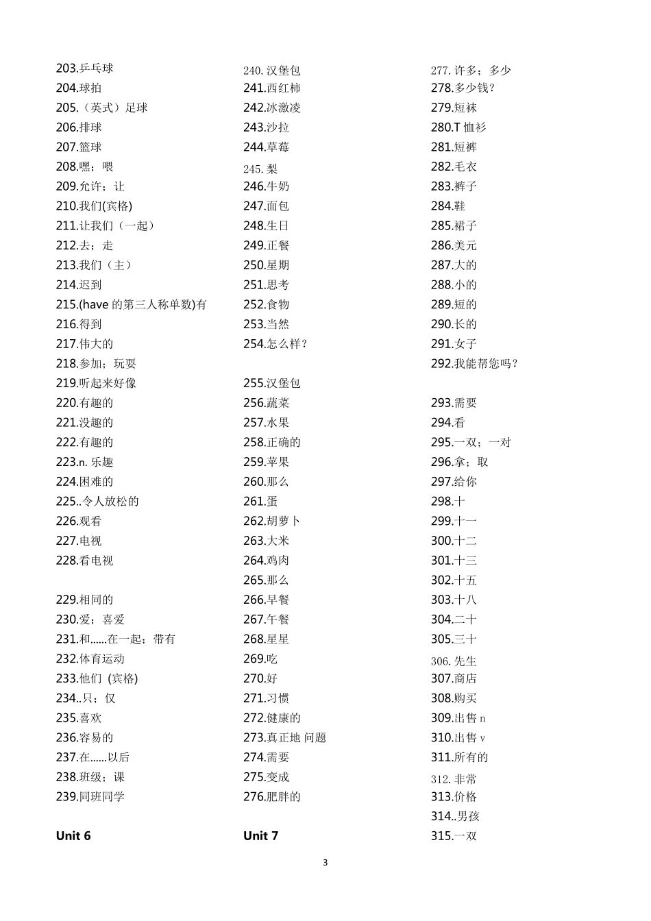 人教版初中英语七年级(上)单词汉译英、英译汉_第3页