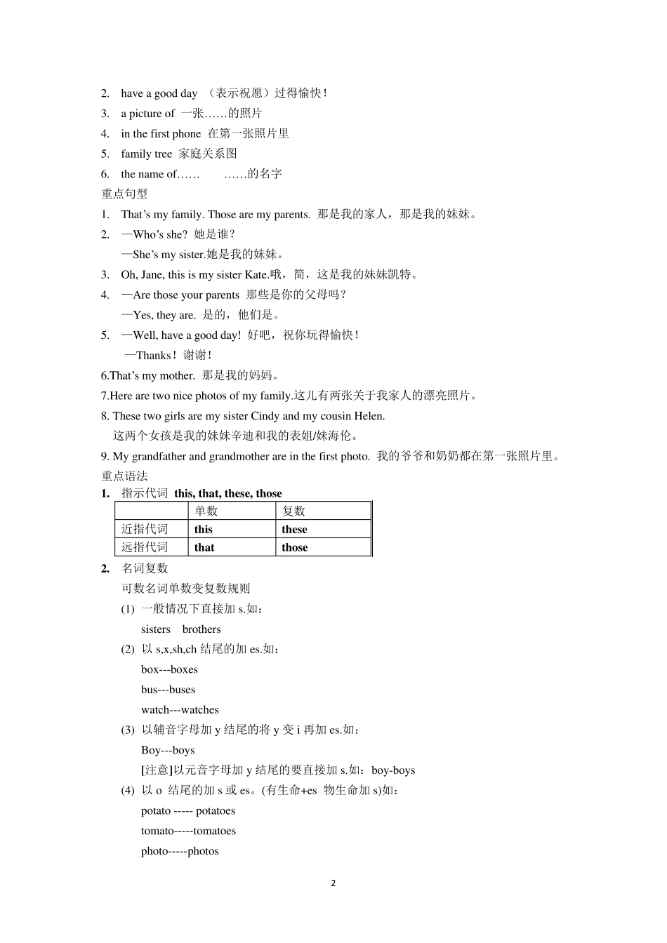 人教版初中英语七年级上册全册各单元知识点、语法归纳整理_第2页
