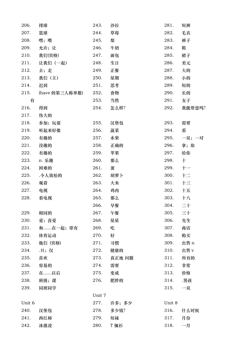 人教版初中英语七年级上单词汉译英.英译汉_第3页